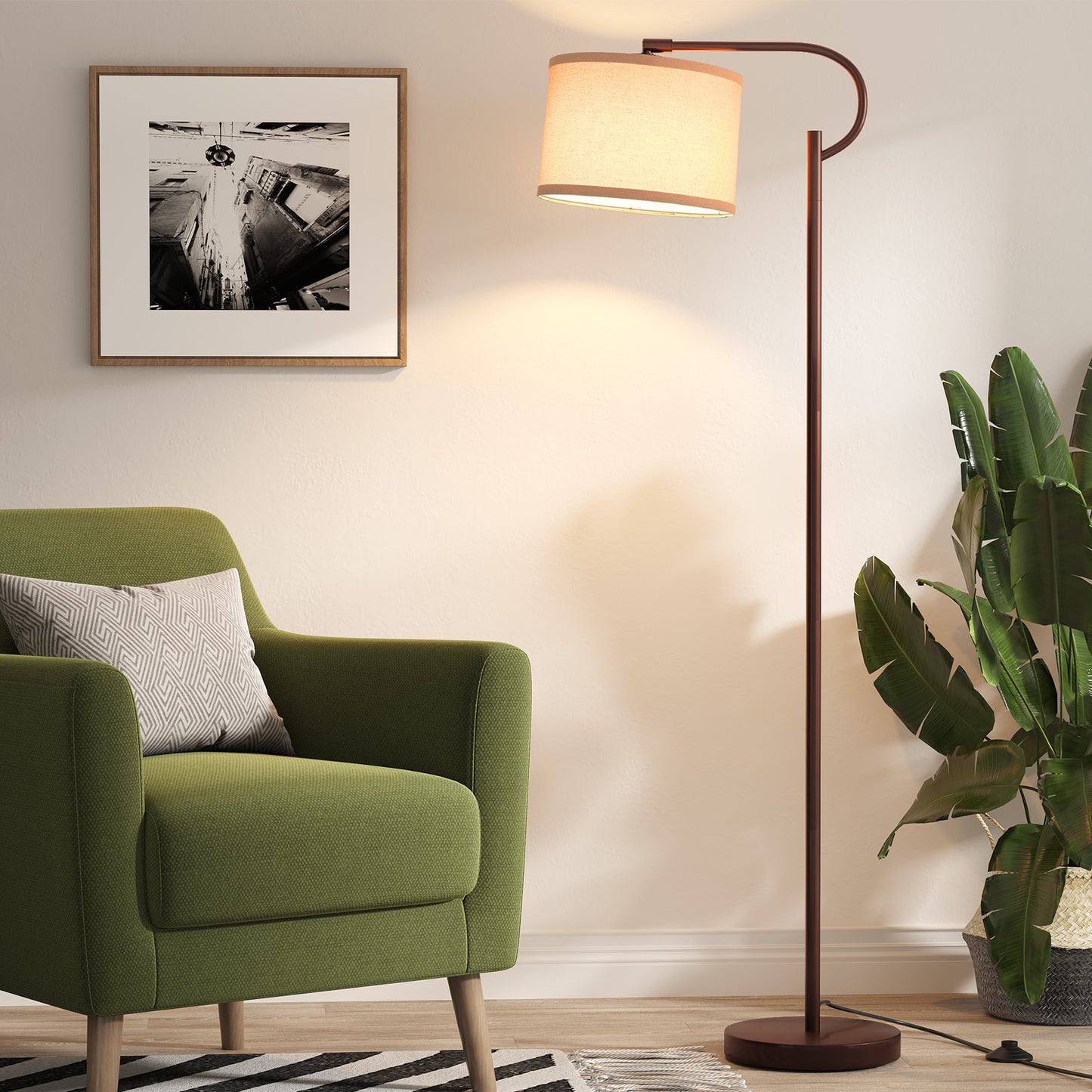 SUNMORY Arc Floor Lamp, 63" Modern Metal Tall Floor Lamp with Foot Switch, Dimming Standing Lamp with 3 Color Temperature, Adjustable Shade Arched Floor Lamps for Living Room, Bulb Included, Brown 17413209724