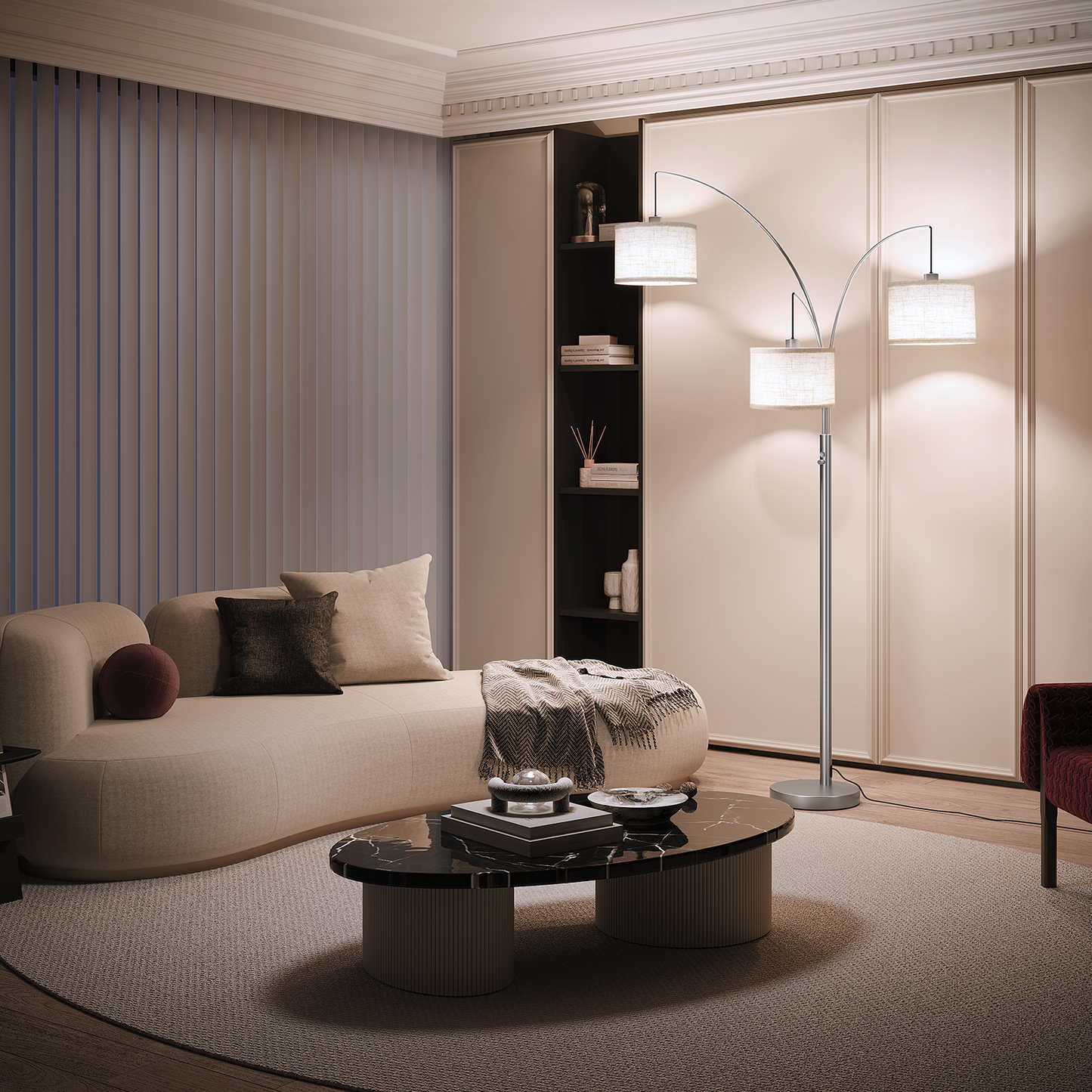 SUNMORY 3 Lights Floor Lamp for Living Room, 78" Tall Standing Lamp with Hanging Drum Shade, Modern Arc Floor Lamps with Heavy Base, Mid Century Arched Tree Floor Lamp for Bedroom, Office, Corner