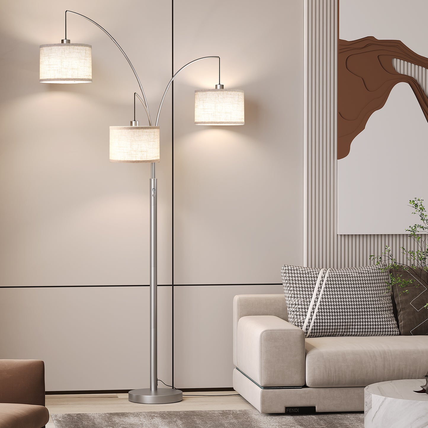 SUNMORY 3 Lights Floor Lamp for Living Room, 78" Tall Standing Lamp with Hanging Drum Shade, Modern Arc Floor Lamps with Heavy Base, Mid Century Arched Tree Floor Lamp for Bedroom, Office, Corner