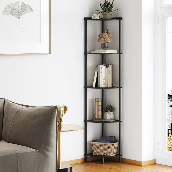 SUNMORY 5-Tier Industrial Corner Shelf Stand, 65" Corner Bookcase Display Shelves, Wall Corner Bookshelf Multi Unit Organizer, Tall Shelf Plant Stand for Bedroom, Bathroom, Living Room, Kitchen 6760750105