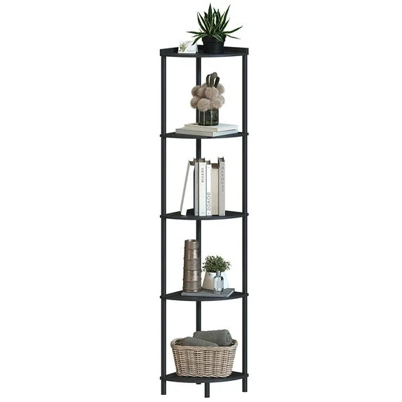 SUNMORY 5-Tier Industrial Corner Shelf Stand, 65" Corner Bookcase Display Shelves, Wall Corner Bookshelf Multi Unit Organizer, Tall Shelf Plant Stand for Bedroom, Bathroom, Living Room, Kitchen 6760750105