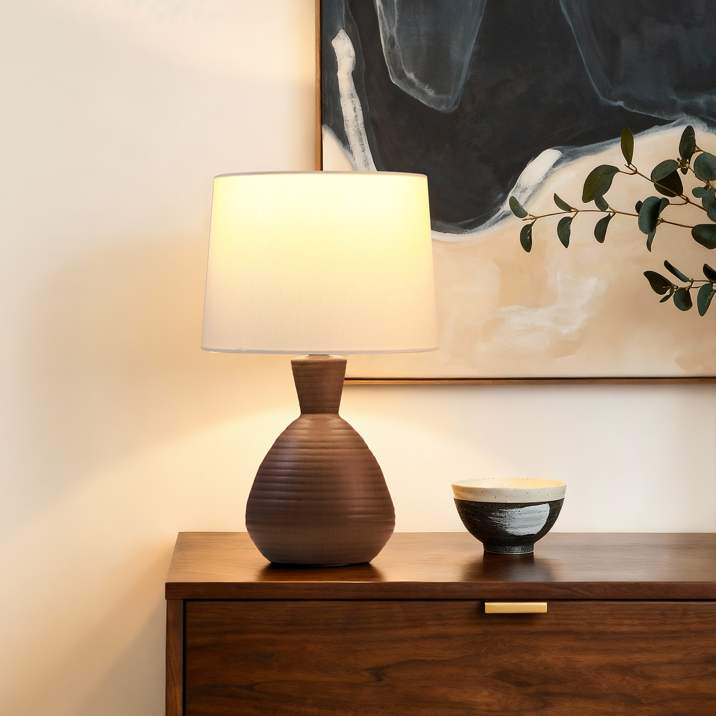 SUNMORY Table Lamp for Bedroom, 14.5'' Ceramic Table Lamps with 3 Way Dimmable White Lamp, Small Space Cute Mushroom Lamps, LED Night Light for Living Room, Dining Office (Linen Shade)17773212614