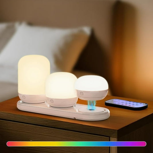SUNMOMRY Rechargeable Night Light with Magnetic Charging Station, Dimmable Table lamp with 12 RGB Colors, Small LED Lights for Bedroom, Timer & Remote Control, Lamps for Night Stands-15652858114