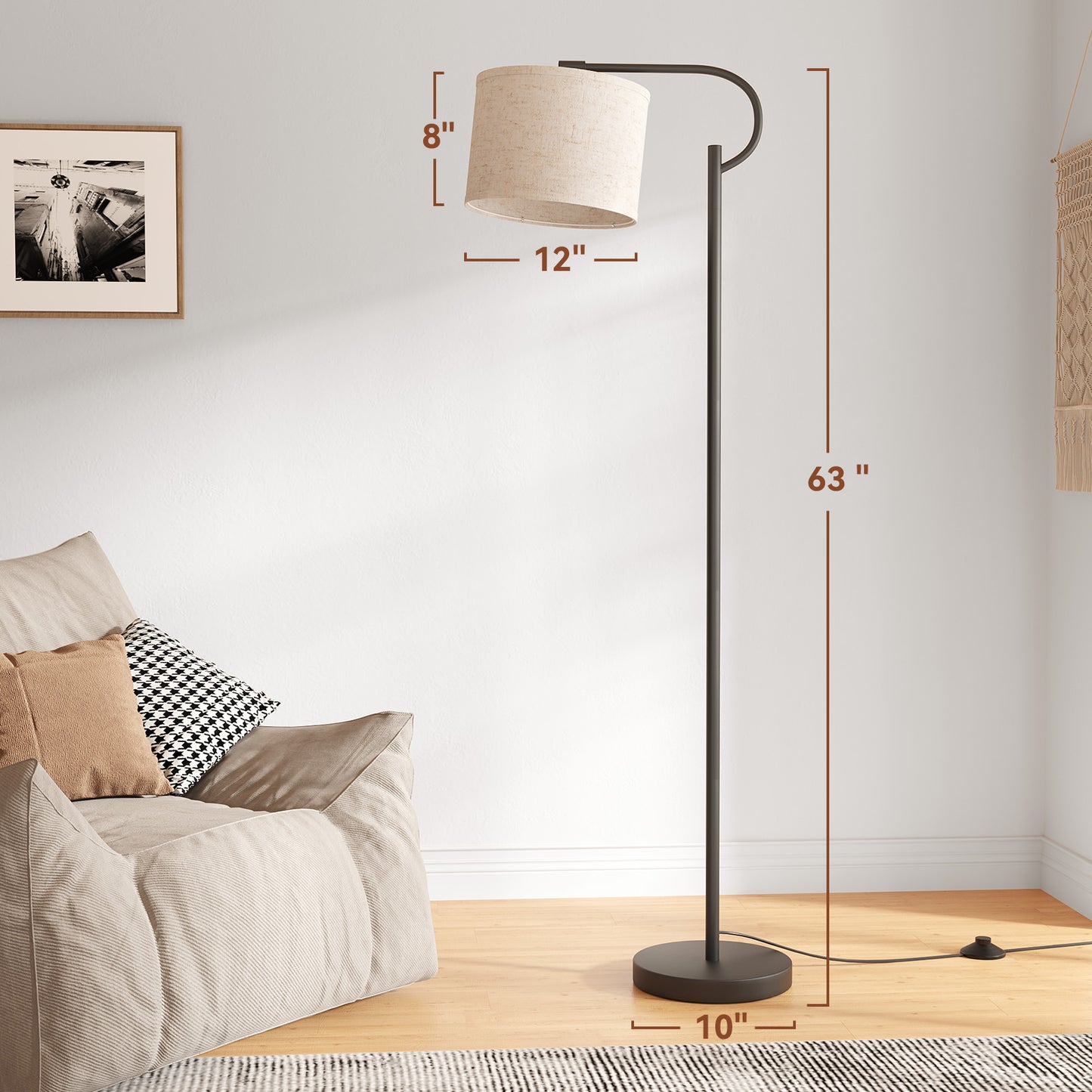 SUNMORY 63" Arc Floor Lamp for Living Room, Dimming Standing Lamp with Linen Shade, Tall lamp with 3 Color Temperature LED, Metal Modern Floor Lamps for Bedroom, Office, Bulb Included, Black 17438968972