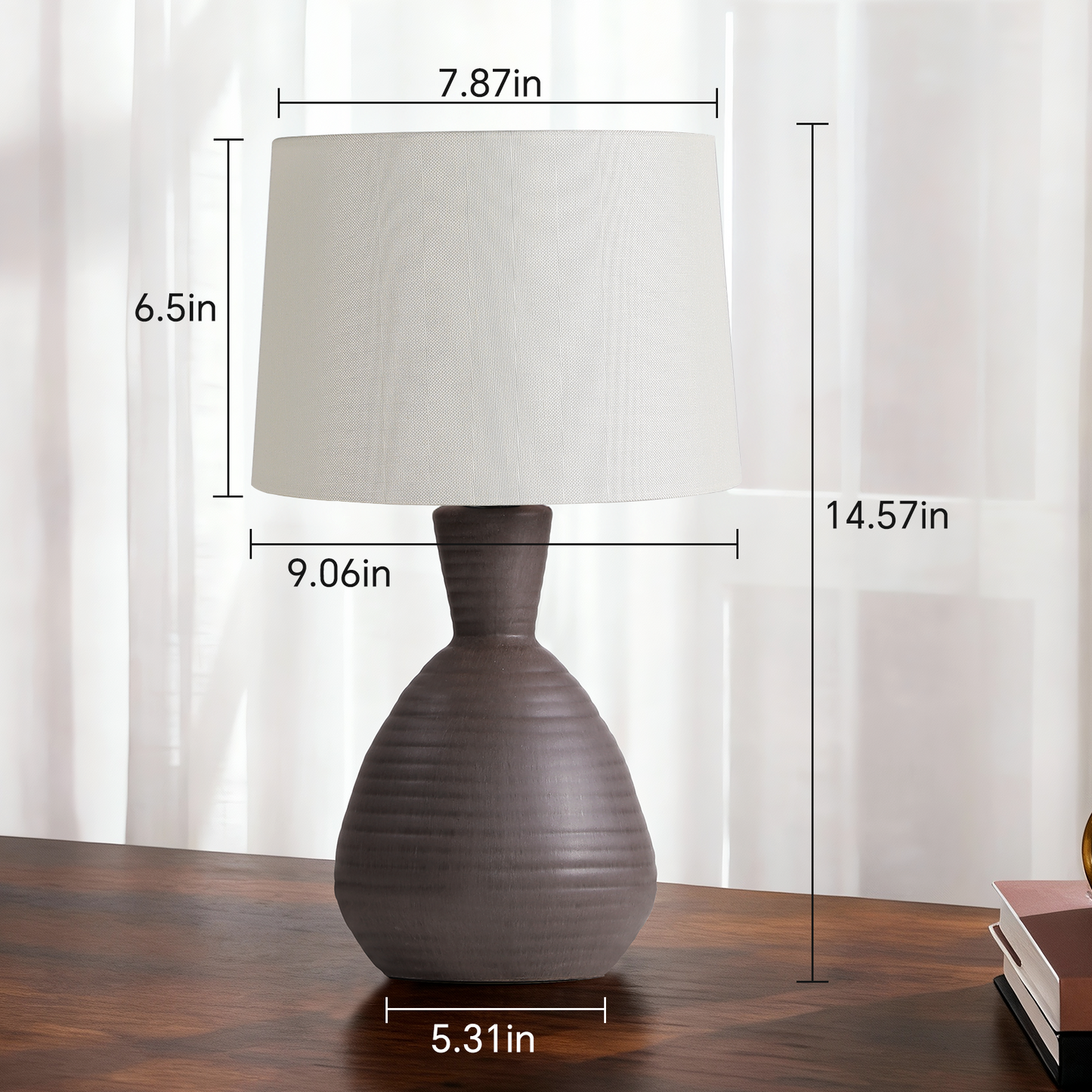 SUNMORY Table Lamp for Bedroom, 14.5'' Ceramic Table Lamps with 3 Way Dimmable White Lamp, Small Space Cute Mushroom Lamps, LED Night Light for Living Room, Dining Office (Linen Shade)17773212614