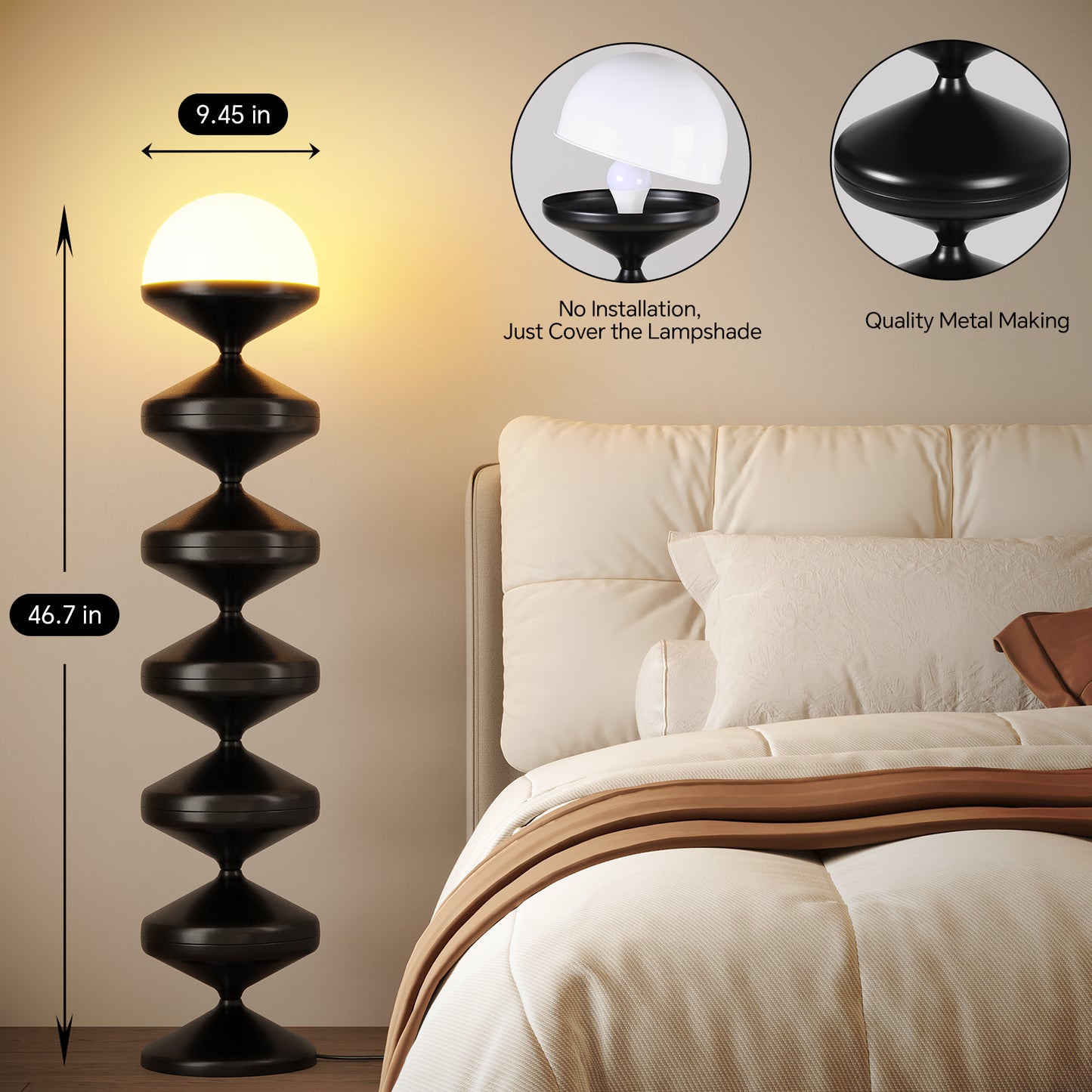 SUNMORY Metal Modern Floor Lamp for Living Room, Dome Shape Floor Light with Acrylic White Decorative Shade for Bedroom 18163171523