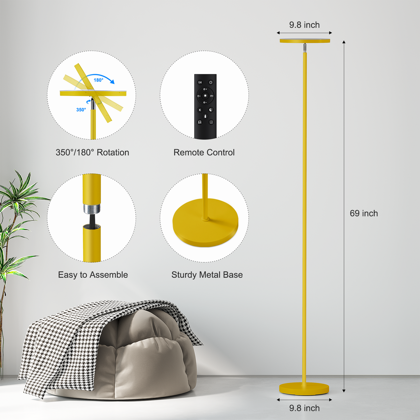 SUNMORY Floor Lamps for Living Room, 32W/3000LM Super Bright LED Floor Lamp with Remote Control, 69" Tall Standing Lamp with Stepless Dimmable, Modern Torchiere Corner Lamp for Bedroom, Office