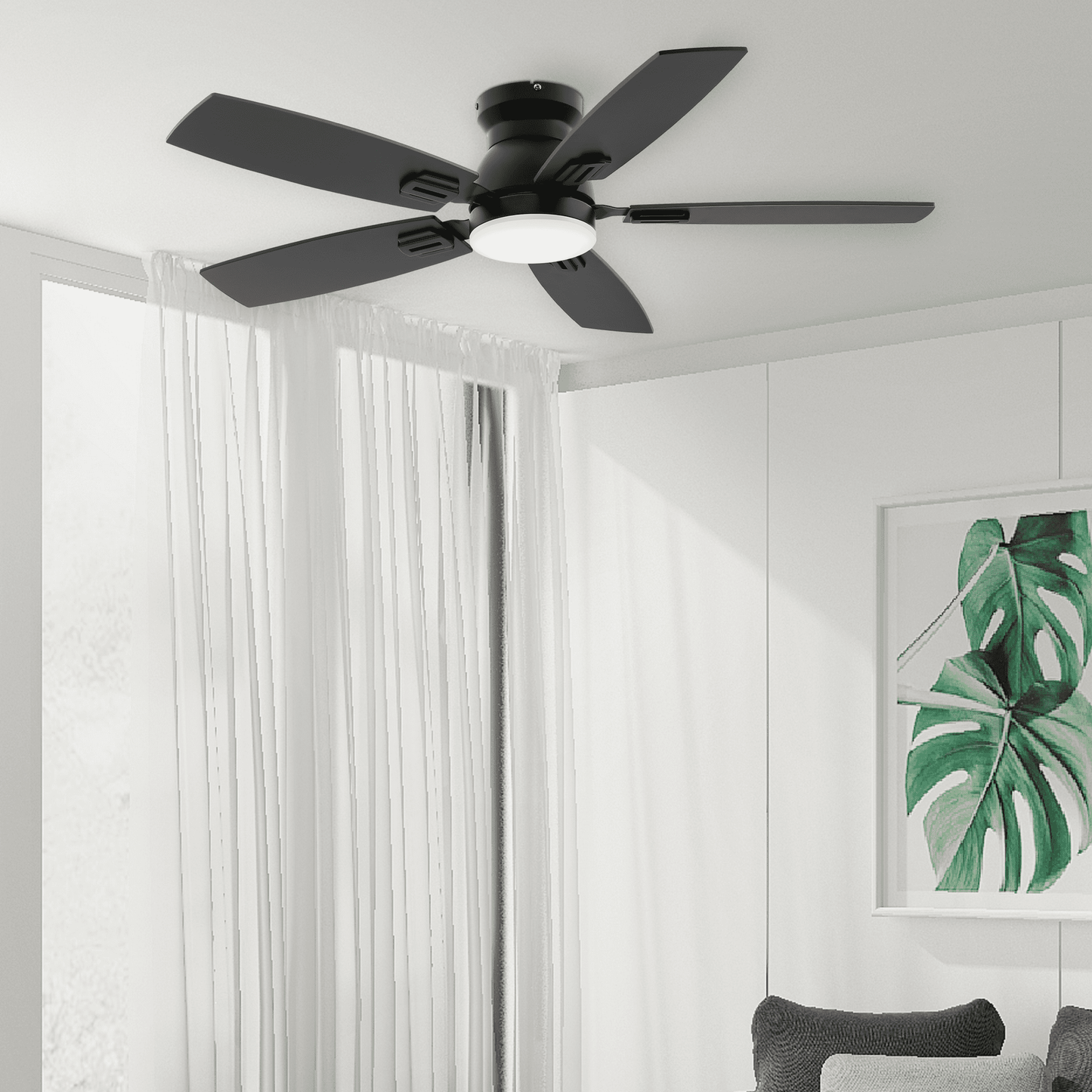 SUNMORY 42" Ceiling Fans with Lights and Remote & App Contorl, Low Profile Ceiling Fan with Light, Reversible, Queit 6 Speeds, Stepless Dimmable, Flush Mount Ceiling Fan for Bedroom Indoor or Outdoor