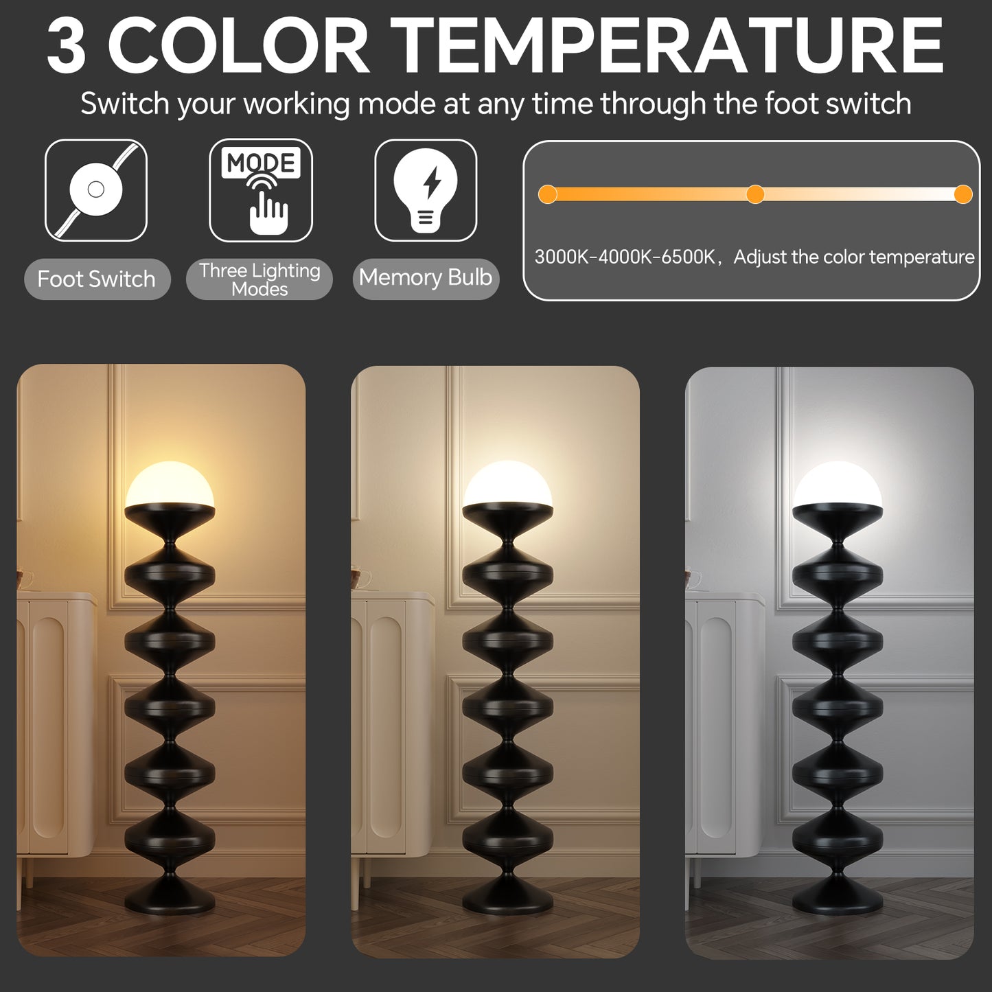 SUNMORY Metal Modern Floor Lamp for Living Room, Dome Shape Floor Light with Acrylic White Decorative Shade for Bedroom 18163171523