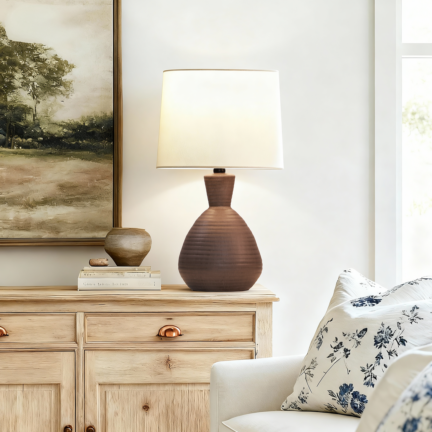 SUNMORY Table Lamp for Bedroom, 14.5'' Ceramic Table Lamps with 3 Way Dimmable White Lamp, Small Space Cute Mushroom Lamps, LED Night Light for Living Room, Dining Office (Linen Shade)17773212614