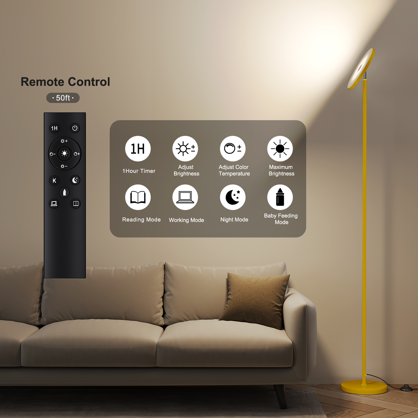 SUNMORY Floor Lamps for Living Room, 32W/3000LM Super Bright LED Floor Lamp with Remote Control, 69" Tall Standing Lamp with Stepless Dimmable, Modern Torchiere Corner Lamp for Bedroom, Office