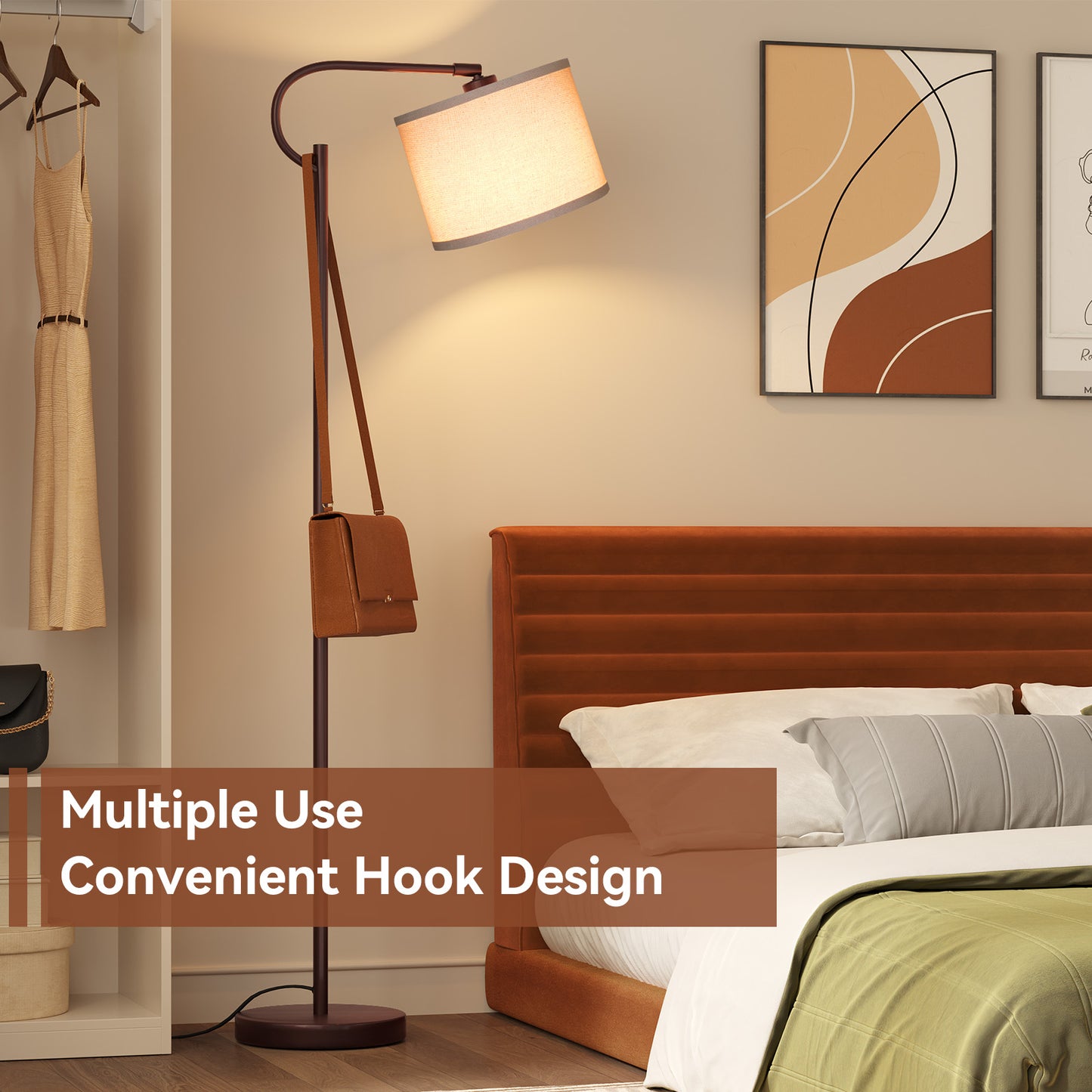 SUNMORY Arc Floor Lamp, 63" Modern Metal Tall Floor Lamp with Foot Switch, Dimming Standing Lamp with 3 Color Temperature, Adjustable Shade Arched Floor Lamps for Living Room, Bulb Included, Brown 17413209724