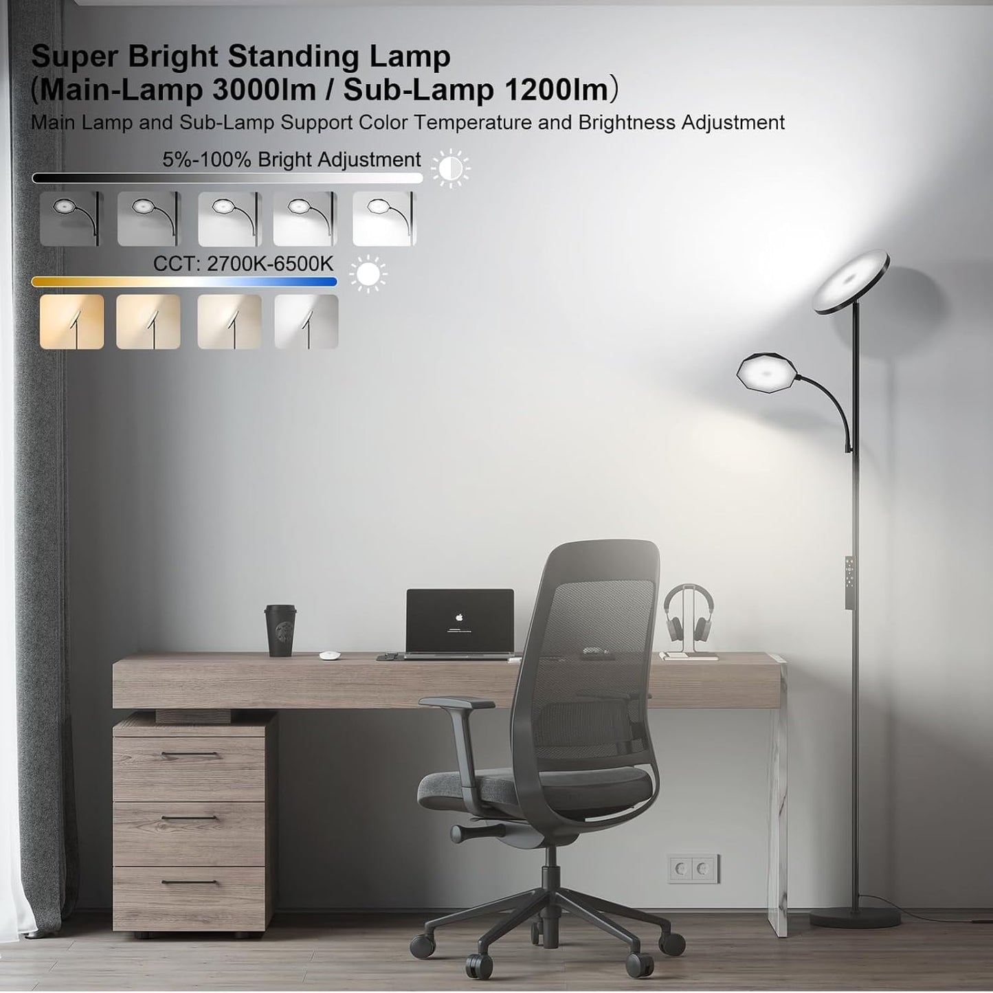 SUNMORY Floor lamps for Living Room, 48W/4200LM Super Bright LED Floor Lamp with Remote Control, 69'' Tall Standing Lamp with Stepless Dimmable, Modern Torchere Reading Lamp for Bedroom, Office 14652209463