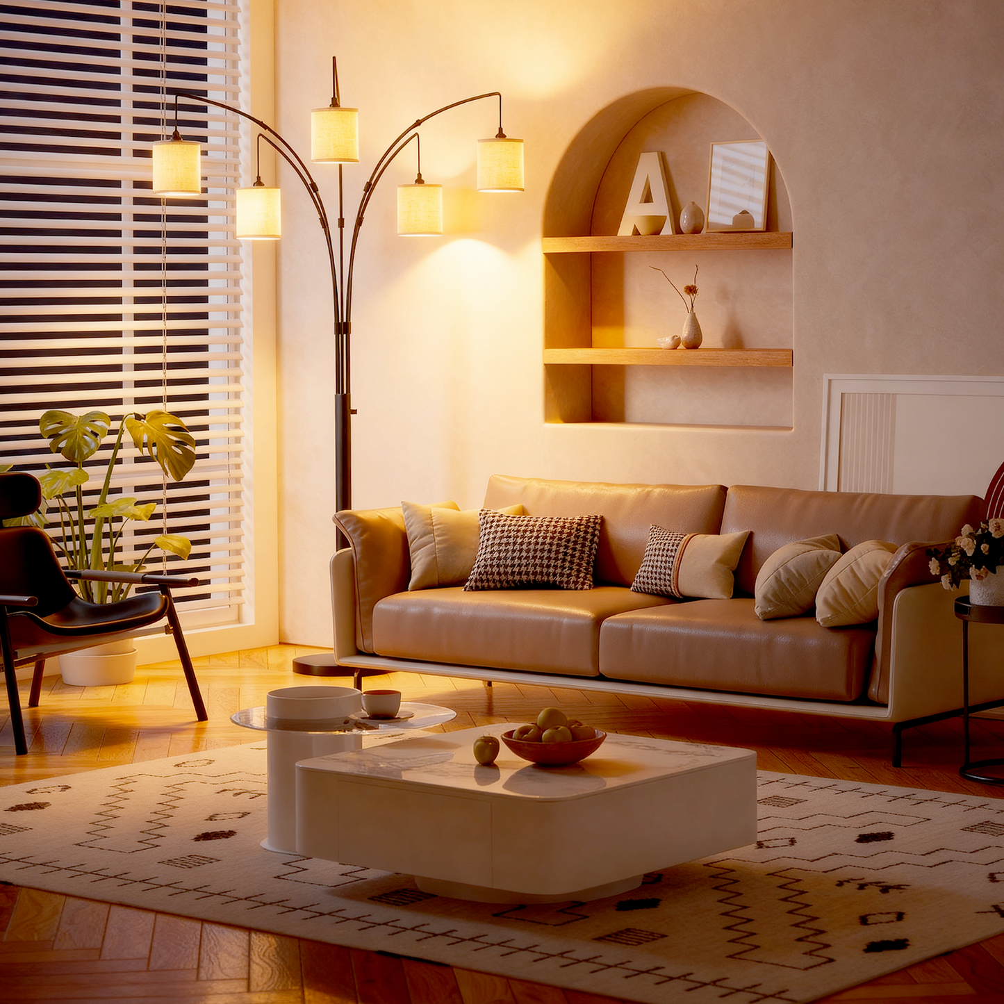 SUNMORY 5 Lights Tree Floor Lamp, 83.5" Large Tall Standing Lamp with Drum Linen Lampshade, Modern Arc Floor Lamps with Heavy Base & 5 Bulbs Included, Mid Century Arched Floor Lamp for Living Room 17547665635