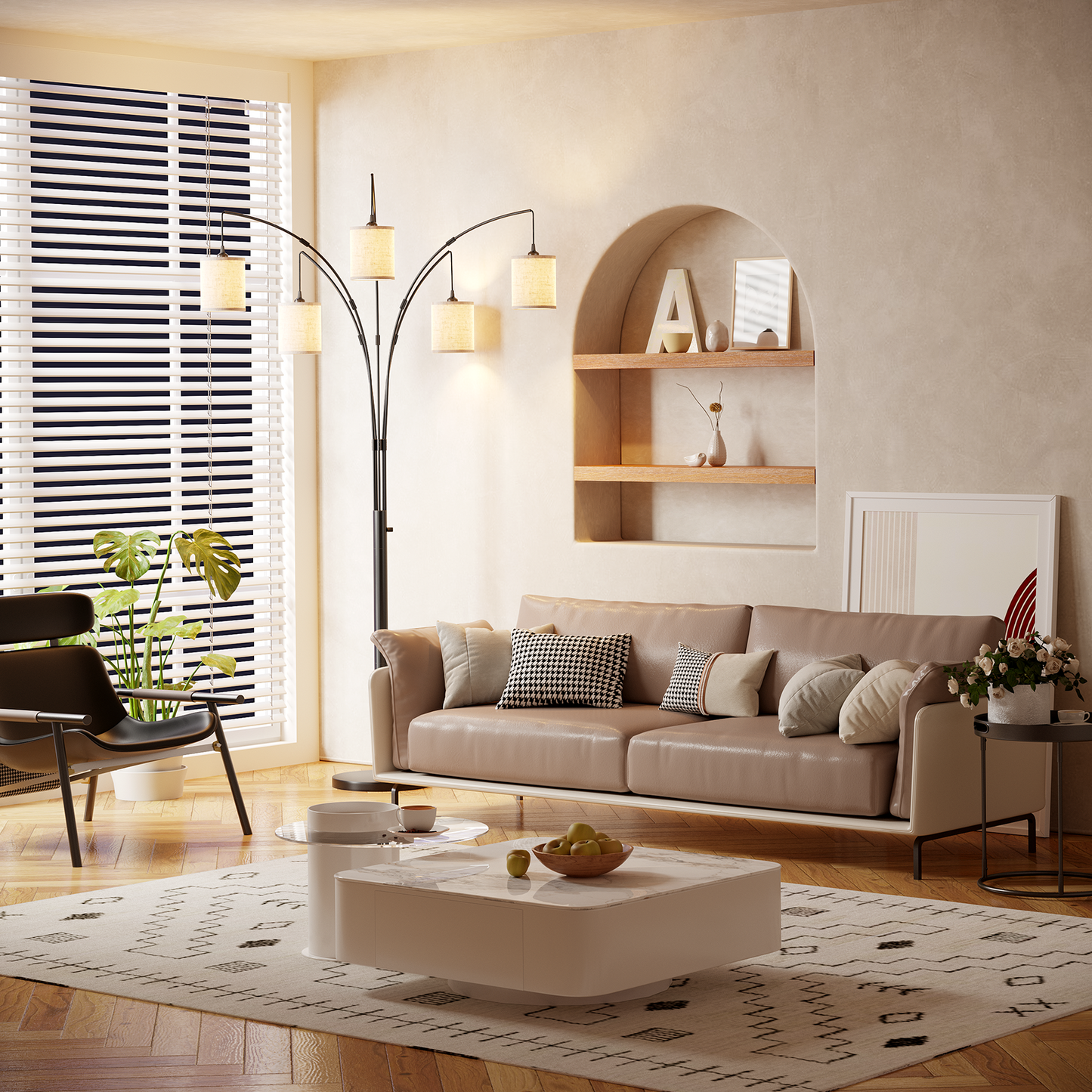 SUNMORY 5 Lights Tree Floor Lamp, 83.5" Large Tall Standing Lamp with Drum Linen Lampshade, Modern Arc Floor Lamps with Heavy Base & 5 Bulbs Included, Mid Century Arched Floor Lamp for Living Room 17547665635