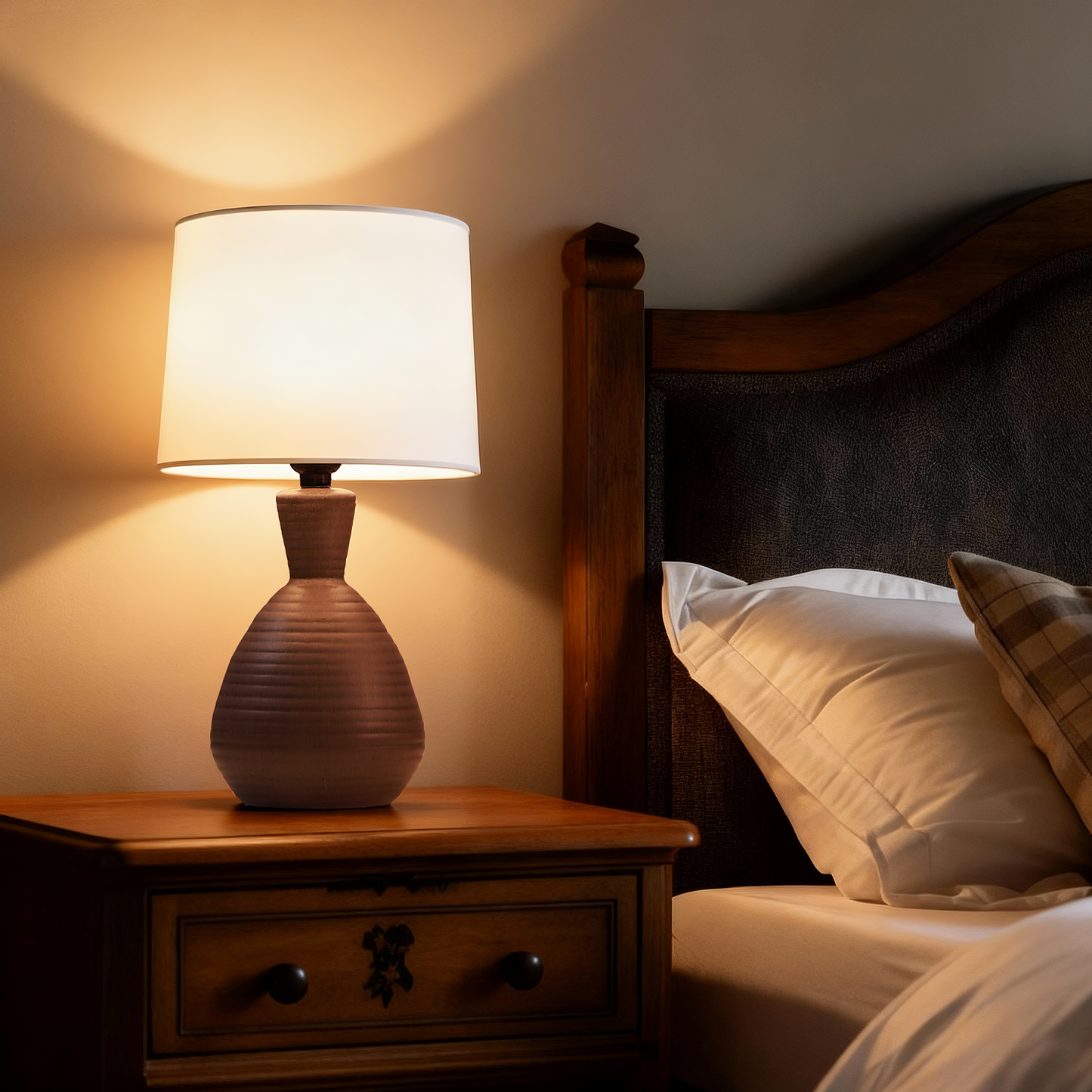 SUNMORY Table Lamp for Bedroom, 14.5'' Ceramic Table Lamps with 3 Way Dimmable White Lamp, Small Space Cute Mushroom Lamps, LED Night Light for Living Room, Dining Office (Linen Shade)17773212614