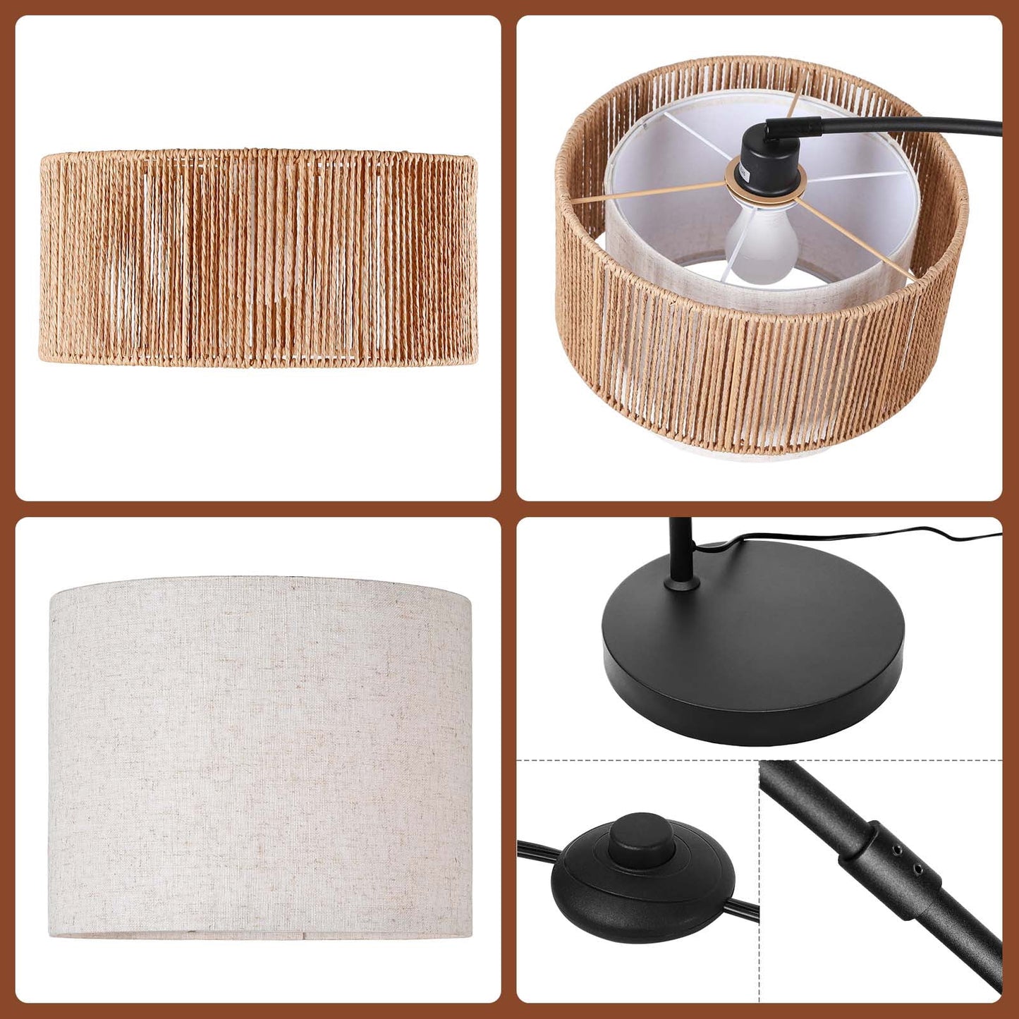 SUNMORY Floor Lamps for Living Room with 12W LED Bulb, Arc Floor Lamp with 3 Color Temperatures, Farmhouse Floor Lamps with Adjustable Rattan & Fabric Shades, Boho Standing Lamp for Bedroom, Corner  15811662327