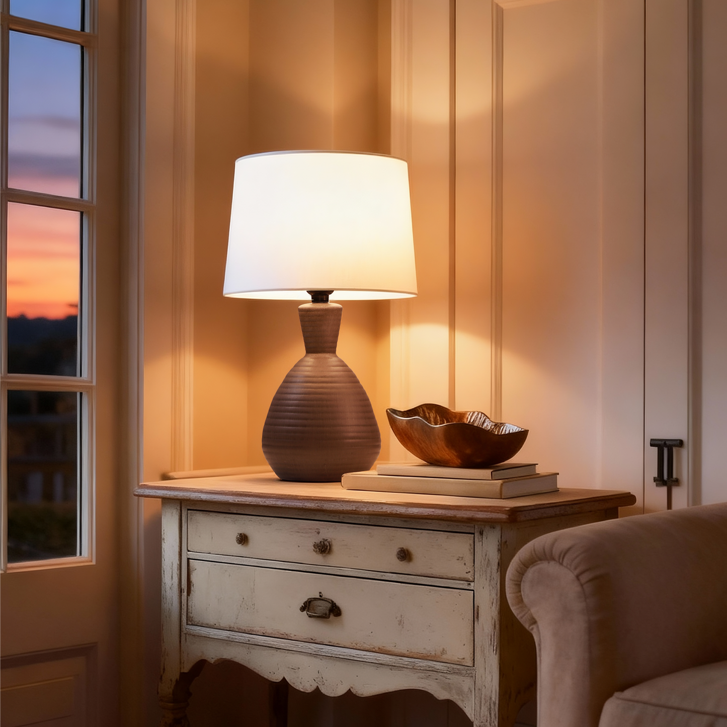 SUNMORY Table Lamp for Bedroom, 14.5'' Ceramic Table Lamps with 3 Way Dimmable White Lamp, Small Space Cute Mushroom Lamps, LED Night Light for Living Room, Dining Office (Linen Shade)17773212614