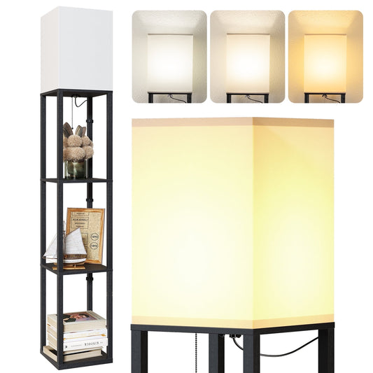 SUNMORY Floor Lamp with Shelves, LED Standing Lamp 1000 Lumens, Shelf Floor Lamp with Weighted Base, Modern Lamp for Bedroom Living Room, Lamp with Storage Dustproof, UL Certified, Black 16007759804