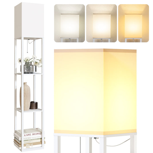 SUNMORY Floor Lamp with Shelves, LED Standing Lamp 1000 Lumens, Shelf Floor Lamp with Weighted Base, Modern Lamp for Bedroom Living Room, Lamp with Storage Dustproof, UL Certified, White   16007909245