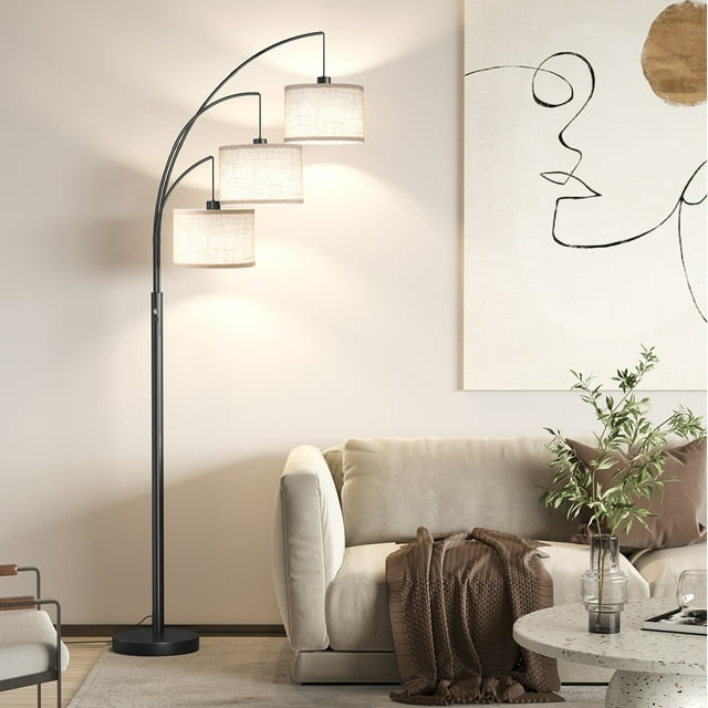 SUNMORY 3 Lights Floor Lamp for Living Room, 78" Tall Standing Lamp with Hanging Drum Shade, Modern Arc Floor Lamps with Heavy Base, Mid Century Arched Tree Floor Lamp for Bedroom, Office, Corner