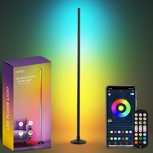 SUNMORY RGB Corner Lamp, LED Floor Lamp Color Changing Standing Lamp with Music Sync & 16 Million Colors, Remote & App Floor Lamps for Bedroom Living Room Black  SPL-FLL001A_BK