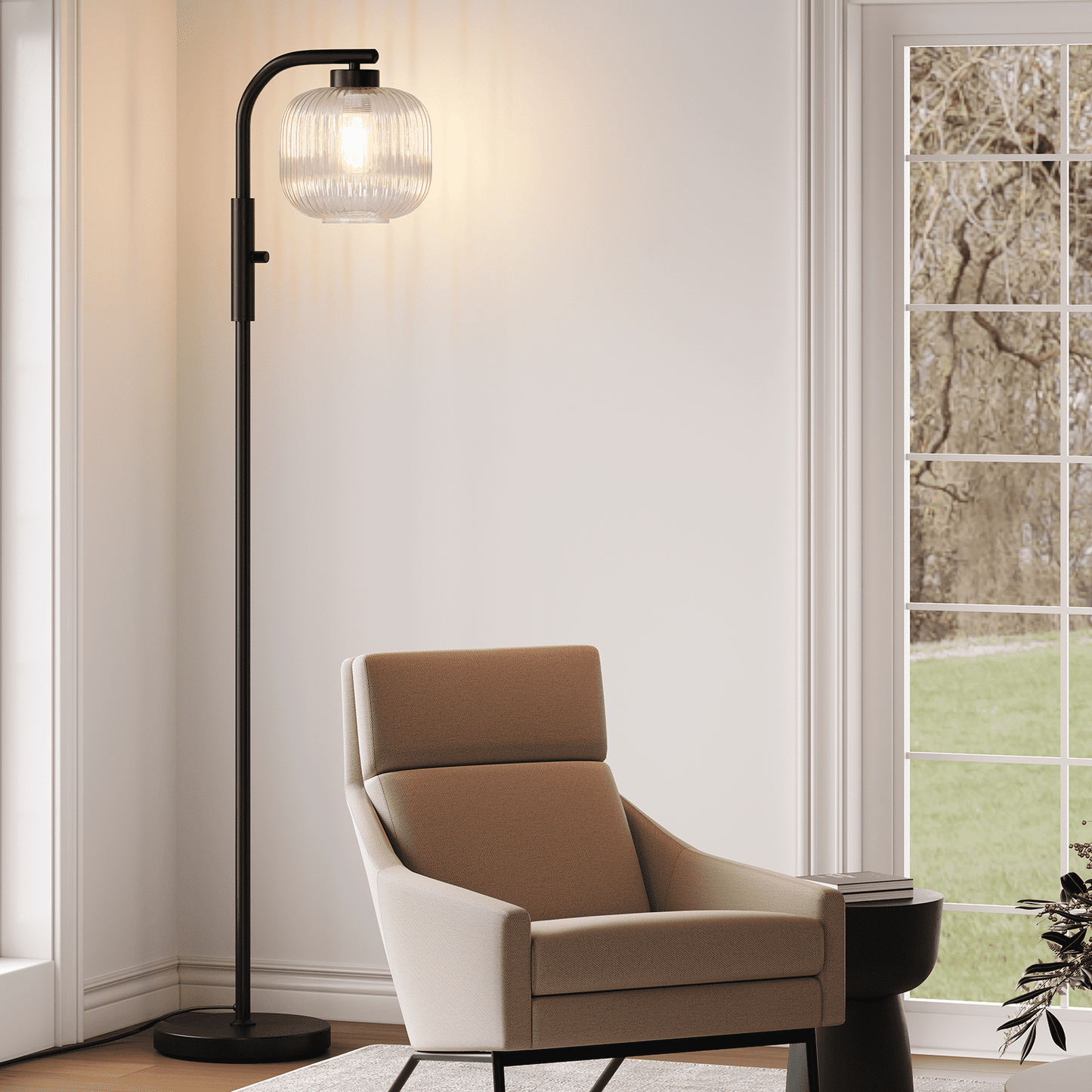 SUNMORY Stepless Dimming Glass Shade Floor Lamp, Floor Lamps for Living Room, LED Lamp for Bedroom, Rotating Switch, Anti - tipping Base, for Home Decor Lighting Black 16659571375
