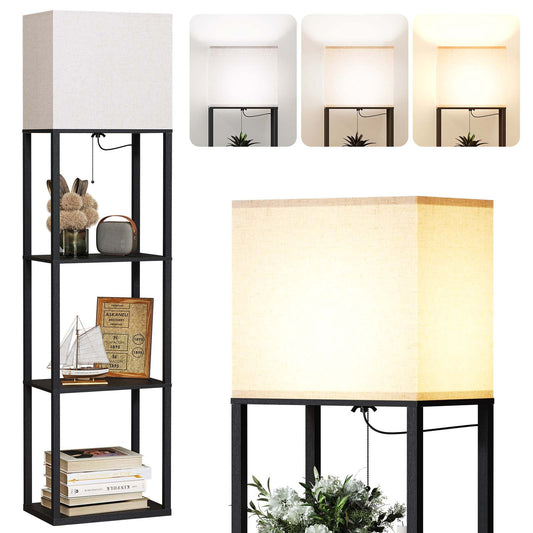 SUNMORY Large Size Floor Lamp with Shelves, 4-Tier Wood Modern Floor Lamps for Living Room with 3 Color Temperature Bulb, Tall Lamp, Lamps for Bedroom, Living Room Decor Display, Corner Bookshelf 17586458658