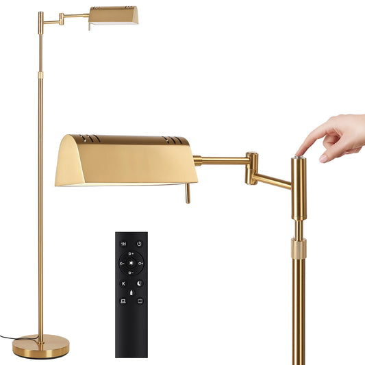 SUNMORY Floor Lamp, Pharmacy Swing Arm Floor Lamps for Living Room, 57" Tall Adjustable with Remote & Touch Control, 3 Color 16W Lamps for Bedroom, Dimmable, Gold Standing Lamp for Reading Office 16365916844