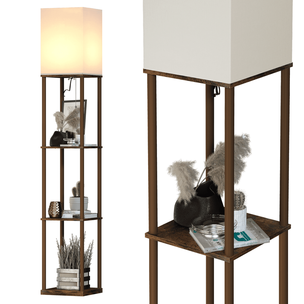 SUNMORY Modern Iron Shelf Floor Lamp with 3-Way Dimmable LED Bulb, She ...