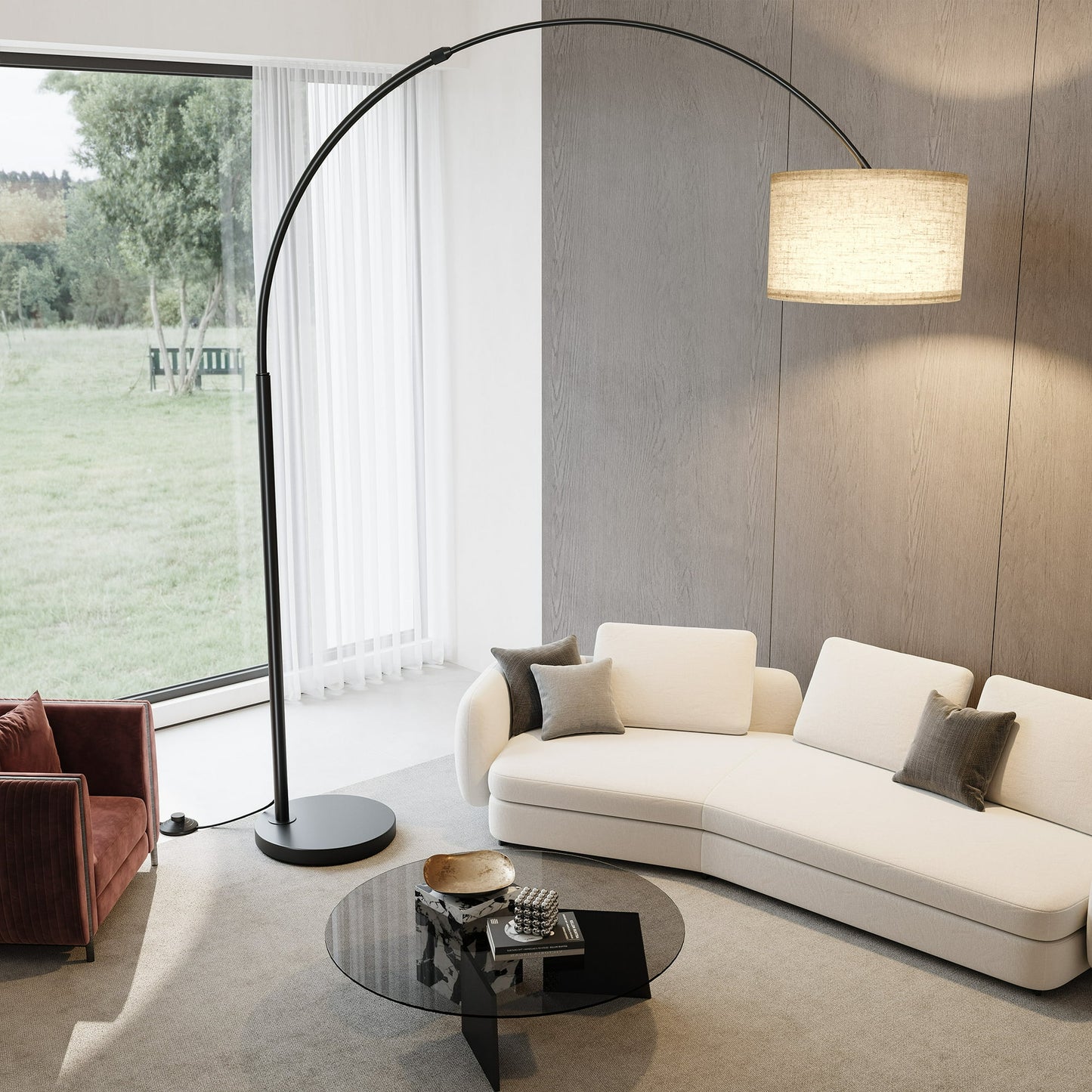 SUNMORY 82" Tall Floor Lamps for Living Room, Large Arc Floor Lamp with Length Adjustable, Modern Curved Floor lamp with Remote Control , Corner Lamp for Dining Room, Office, Black  16422017546