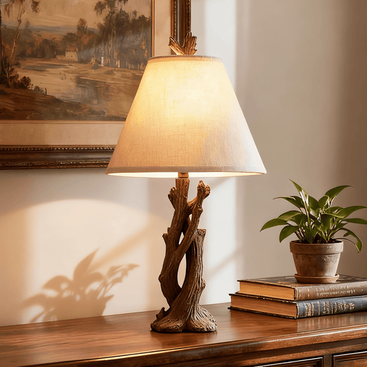 SUNMORY 24'' Table Lamp with Antler Decor for Living Room, Farmhouse Bedside Desk Lamps, 9W 3 Color Temperatures Night Light, Resin Base & Pole, Nightstand Vintage Lamps for Bedroom 17484650644