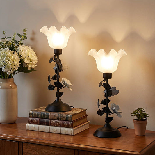 SUNMORY 17.72” Table Lamp Set of 2, Elegant Rose Lamps with 3 Color Temperature, Table Lamps for Living Room, Bedside Nightstands Lamps for Bedroom, Metal Flower Design & Sturdy Base, Black 18900664936