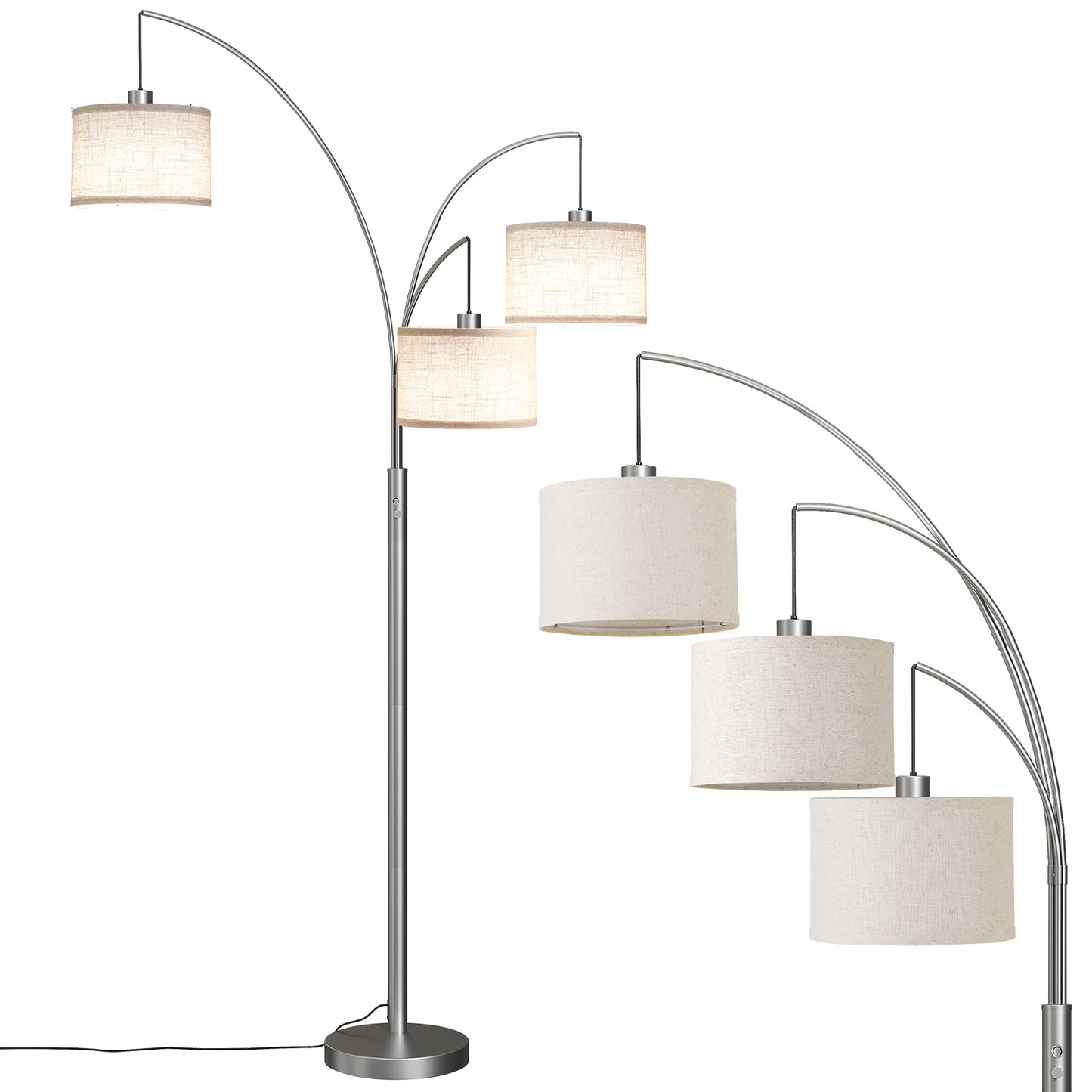 SUNMORY 3 Lights Floor Lamp for Living Room, 78" Tall Standing Lamp with Hanging Drum Shade, Modern Arc Floor Lamps with Heavy Base, Mid Century Arched Tree Floor Lamp for Bedroom, Office, Corner