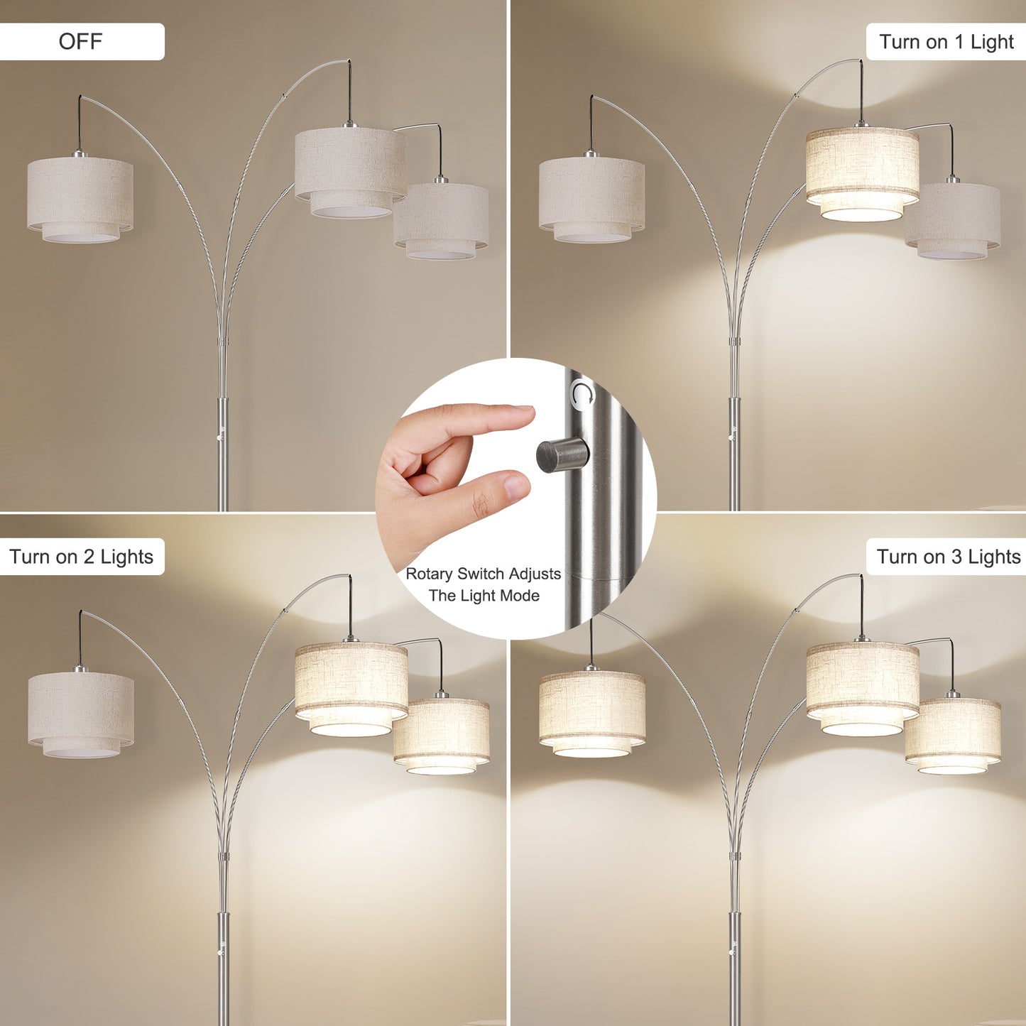 SUNMORY 3 Lights Tree Floor Lamp, 81.5" Tall Standing Lamp with Hanging Dual Drum Linen Shade, Modern Arc Floor Lamps with Heavy Base & 3 Bulbs, Mid Century Arched Floor Lamp for Living Room, Bedroom Silver 17162112713