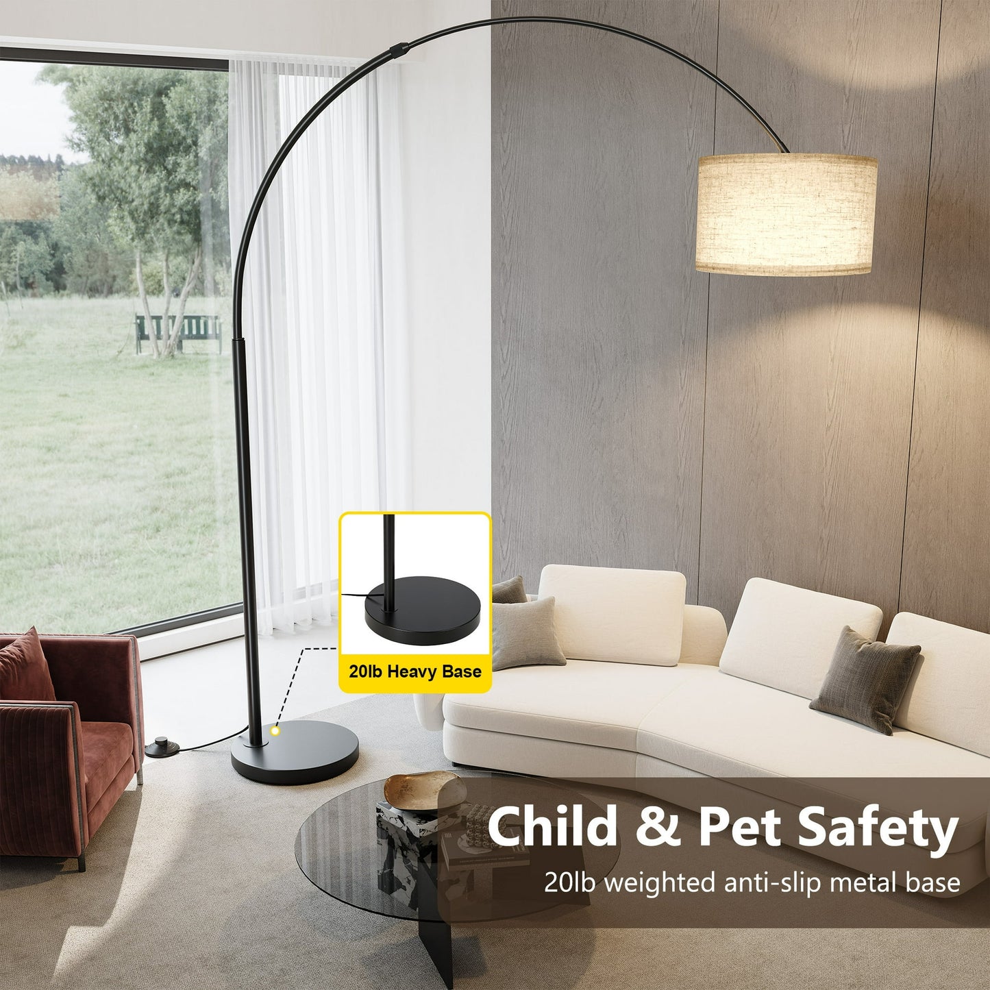 SUNMORY 82" Tall Floor Lamps for Living Room, Large Arc Floor Lamp with Length Adjustable, Modern Curved Floor lamp with Remote Control , Corner Lamp for Dining Room, Office, Black  16422017546