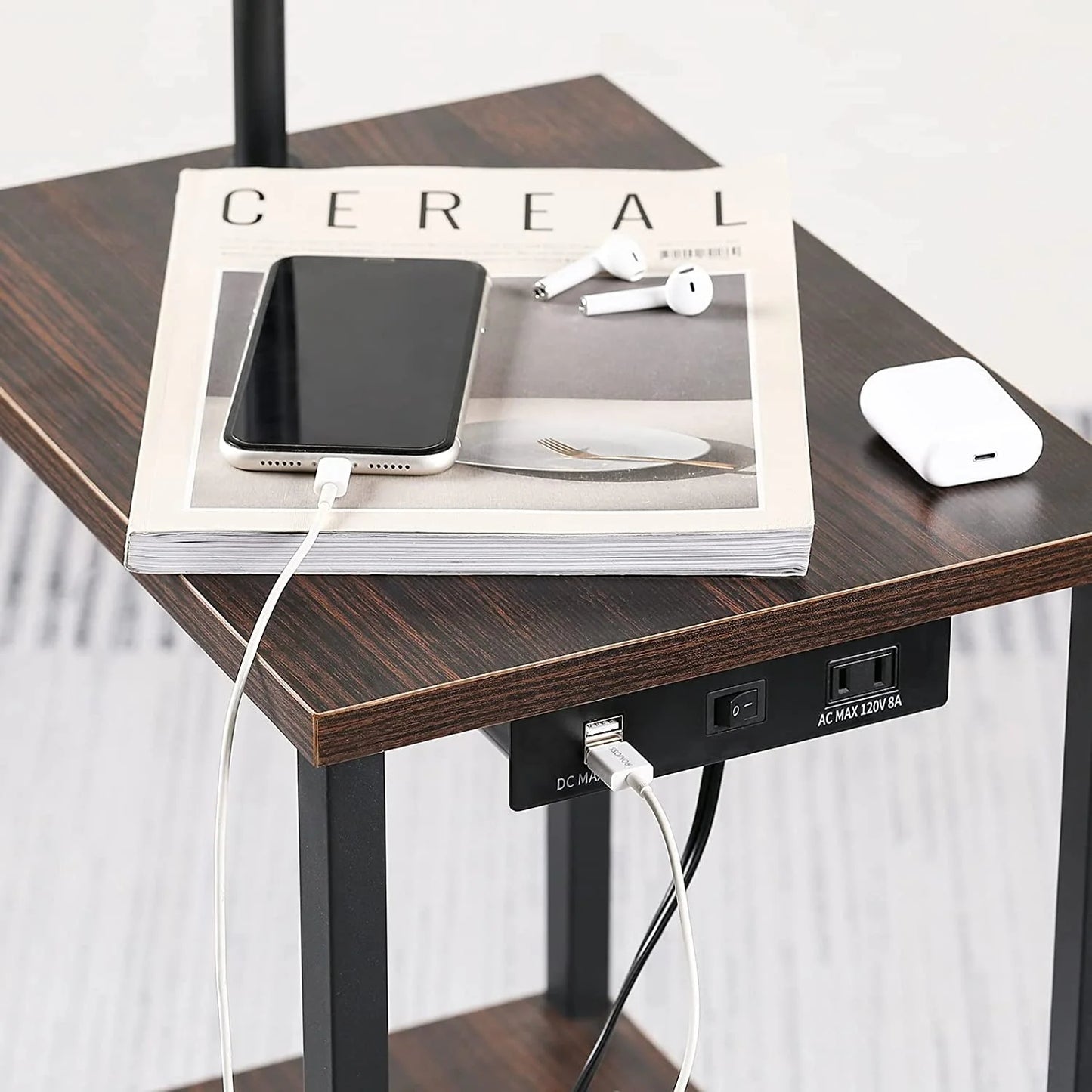 SUNMORY Floor Lamp with Table, End Table with Lamp for Living Room, Rustic End Table Lamp with Shelves, Walnut 1072419913