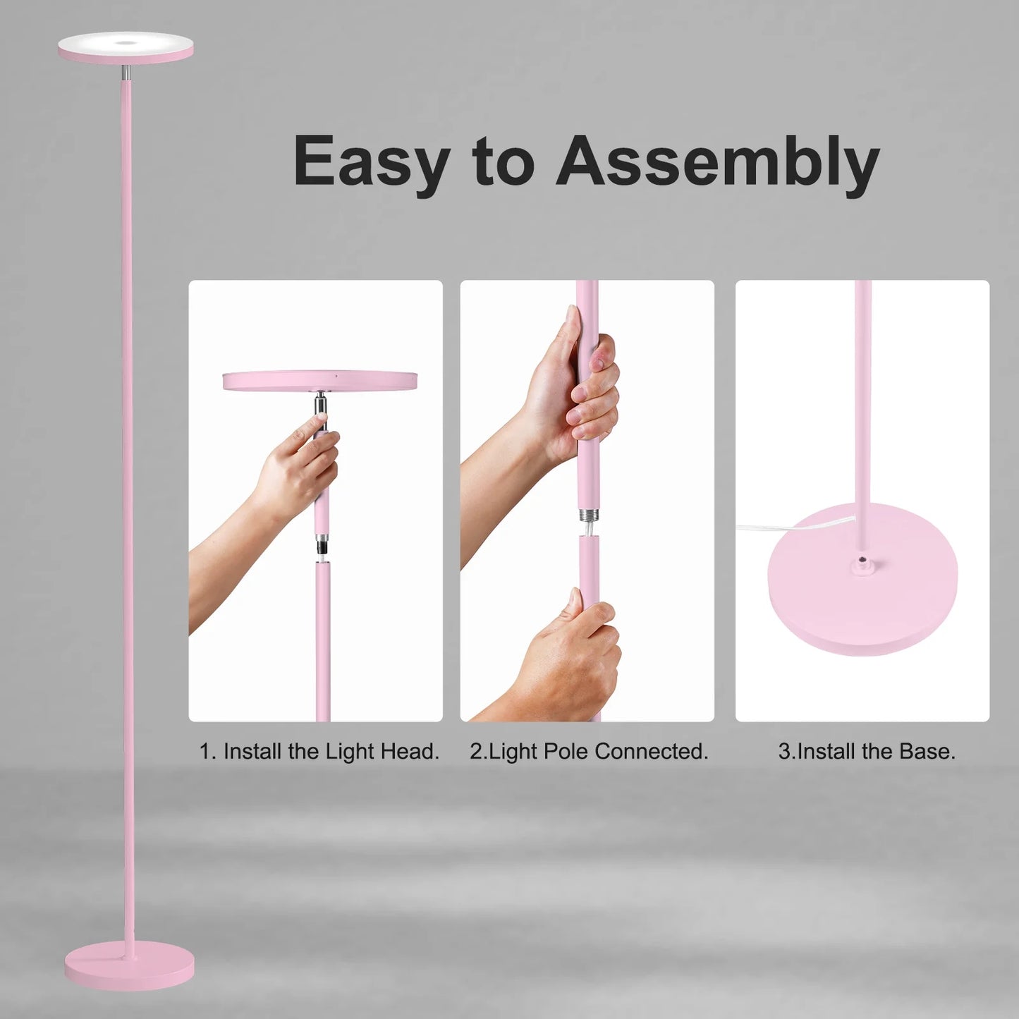 SUNMORY Soft Pink Torchiere Floor Lamp for Bedroom and Office – Elegant Standing Lamp with Modern Design, Perfect for Ambient Lighting in Living Spaces 16438413597