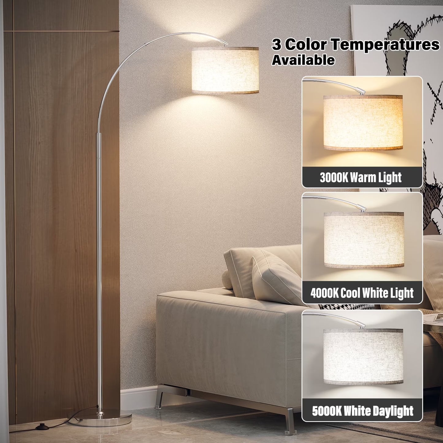 Arc Floor Lamp with 3 Color Temperature,Modern Floor Lamp with 9w A19 LED Bulb 13113062196