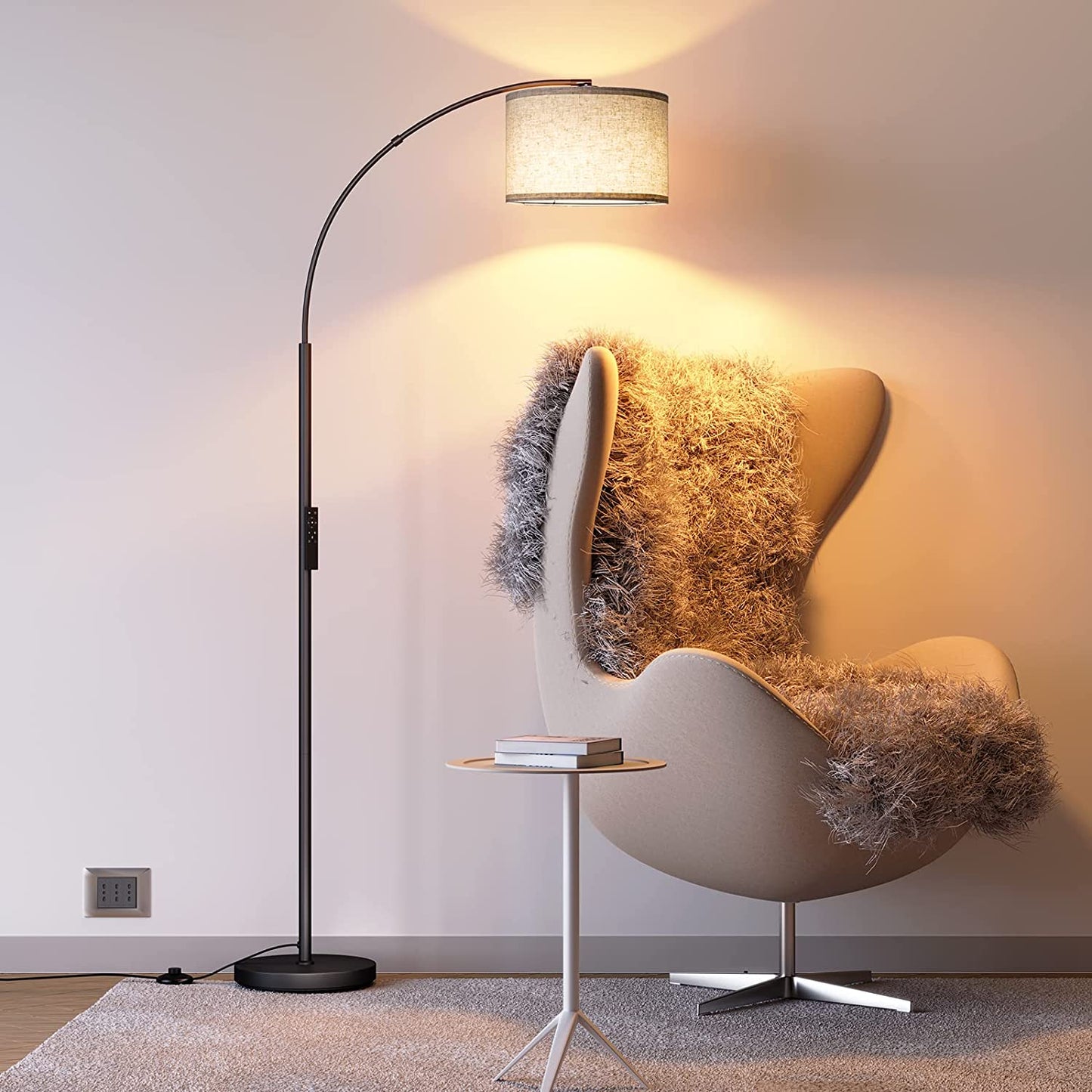 SUNMORY Arc Floor Lamp with Remote,Modern Floor Lamp with Stepless Dimmable Bulb,75″Height Tall Lamp for Living Room with Hanging Drum Shade and Weighted Base.Mid Century Standing Lamp for Bedroom.